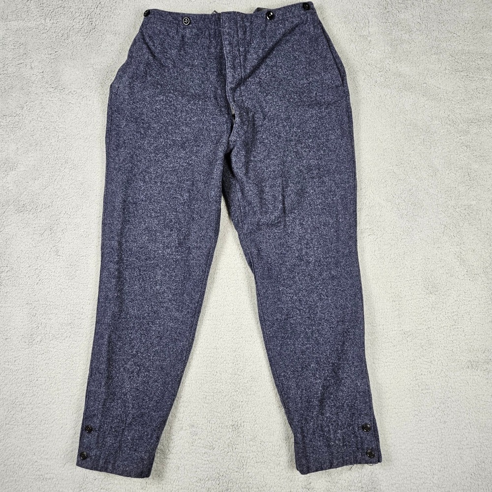 Vintage Military Mens 33x29 Blue Wool Trousers Buckle Back Button Fly 5080 Pants